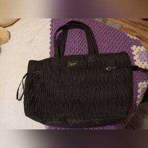 Victoria's Secret  Black Textured Tote Bag Zippered Top